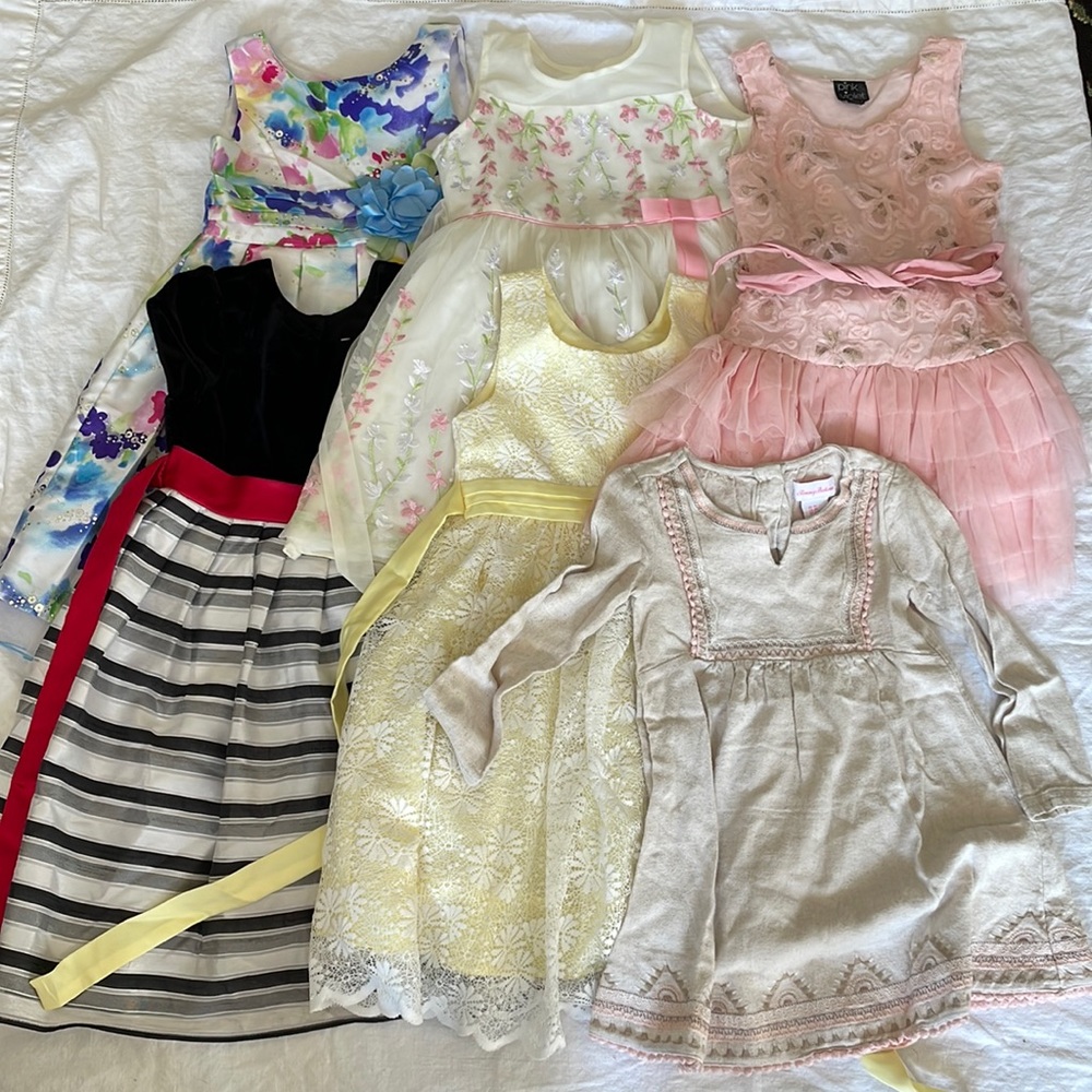 Lot of 6 Girl's Fancy Dresses, 4/4T. Kona Michelle, Bloome, Punk Violet, Tommy